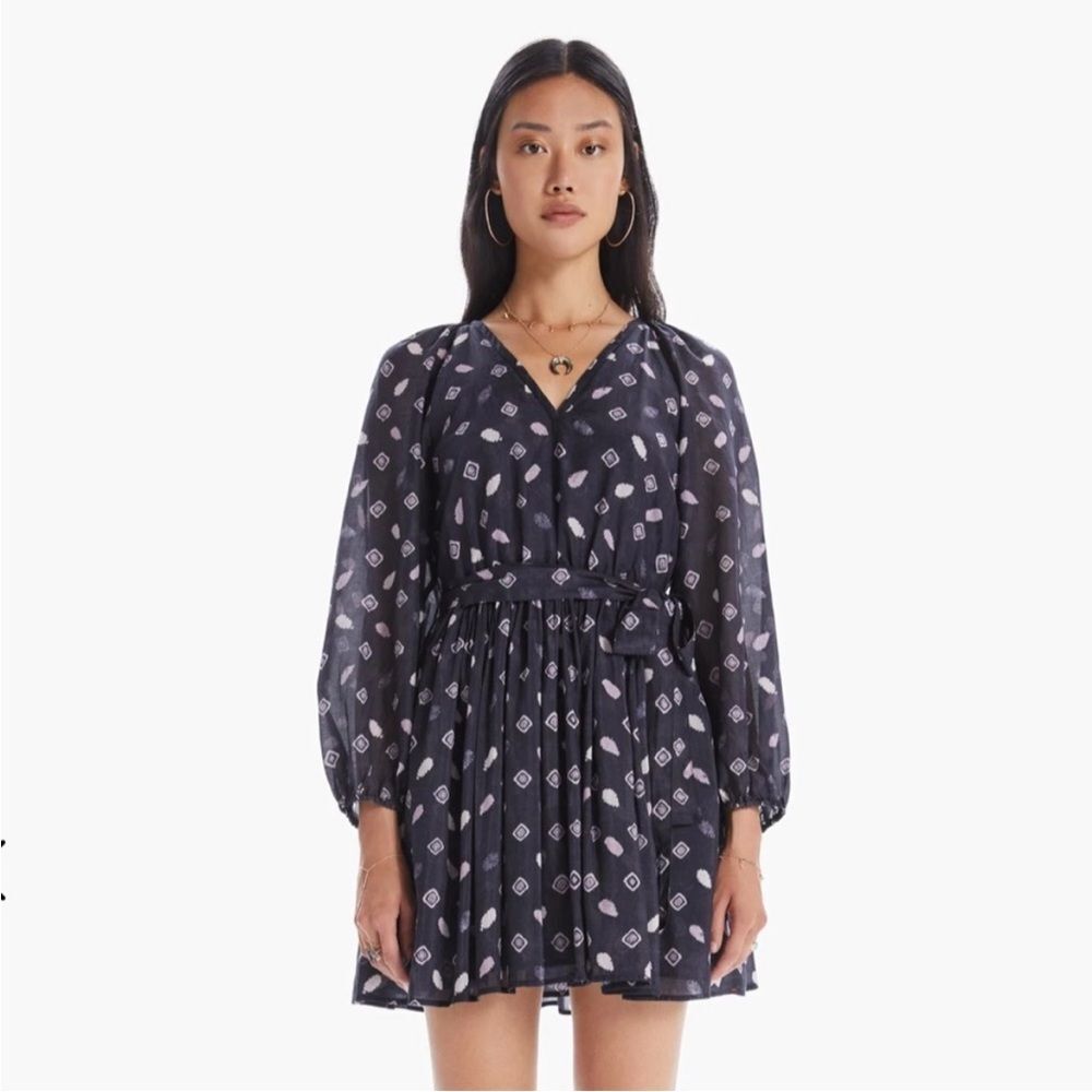 Xirena Silk Blend Long Sleeve Symone Mini Dress in Black Fossil SZ S